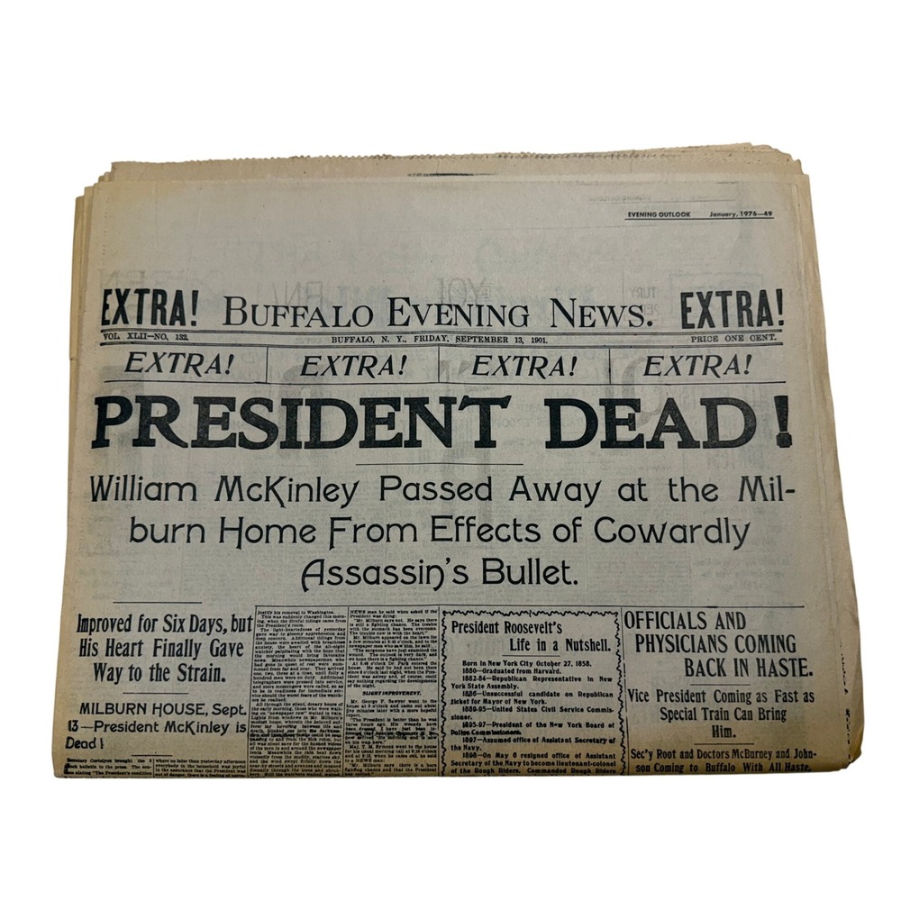 Vintage Buffalo Evening News President McKinley Dead 1901 Extra 1976 Reprint